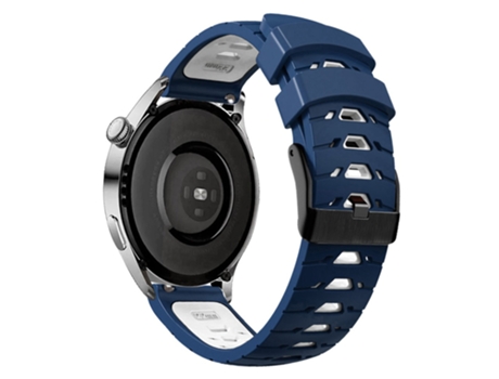 Correa de Silicona color dual con agujeros trapezoidales de tres filas para Huawei Watch GT Runner/Garmin Venu 2/Vivoactive 4 - azul medianoche/blanco