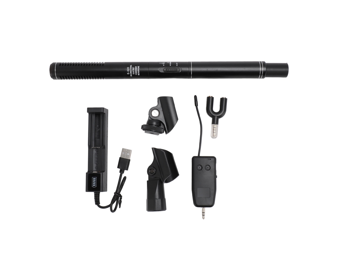 Micrófono Inalámbrico 2.4g, Micrófono De Condensador Profesional De Alta Sensibilidad Para Cámaras Réflex Y Teléfonos Móviles, Negro, 11 Pulgadas.