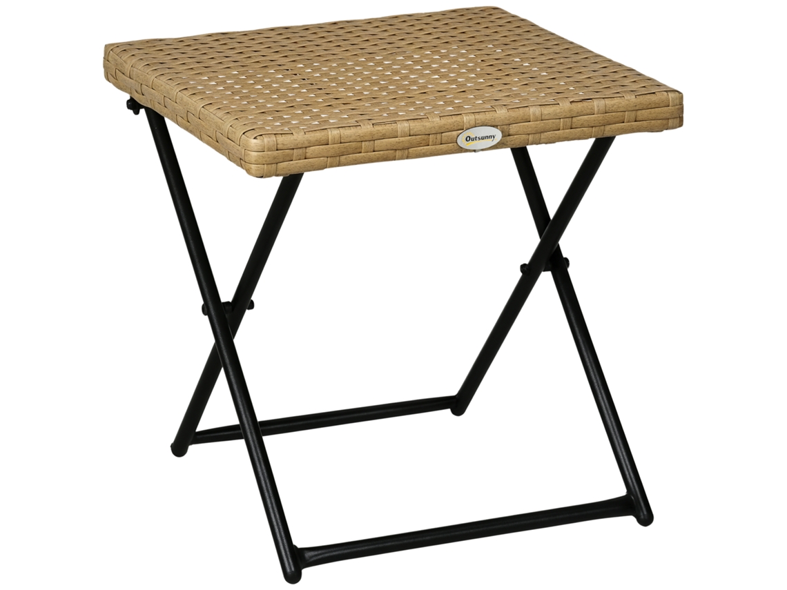 Mesa Plegable De Mimbre De Acero Pe, 40x40x40cm, Acabado Natural.