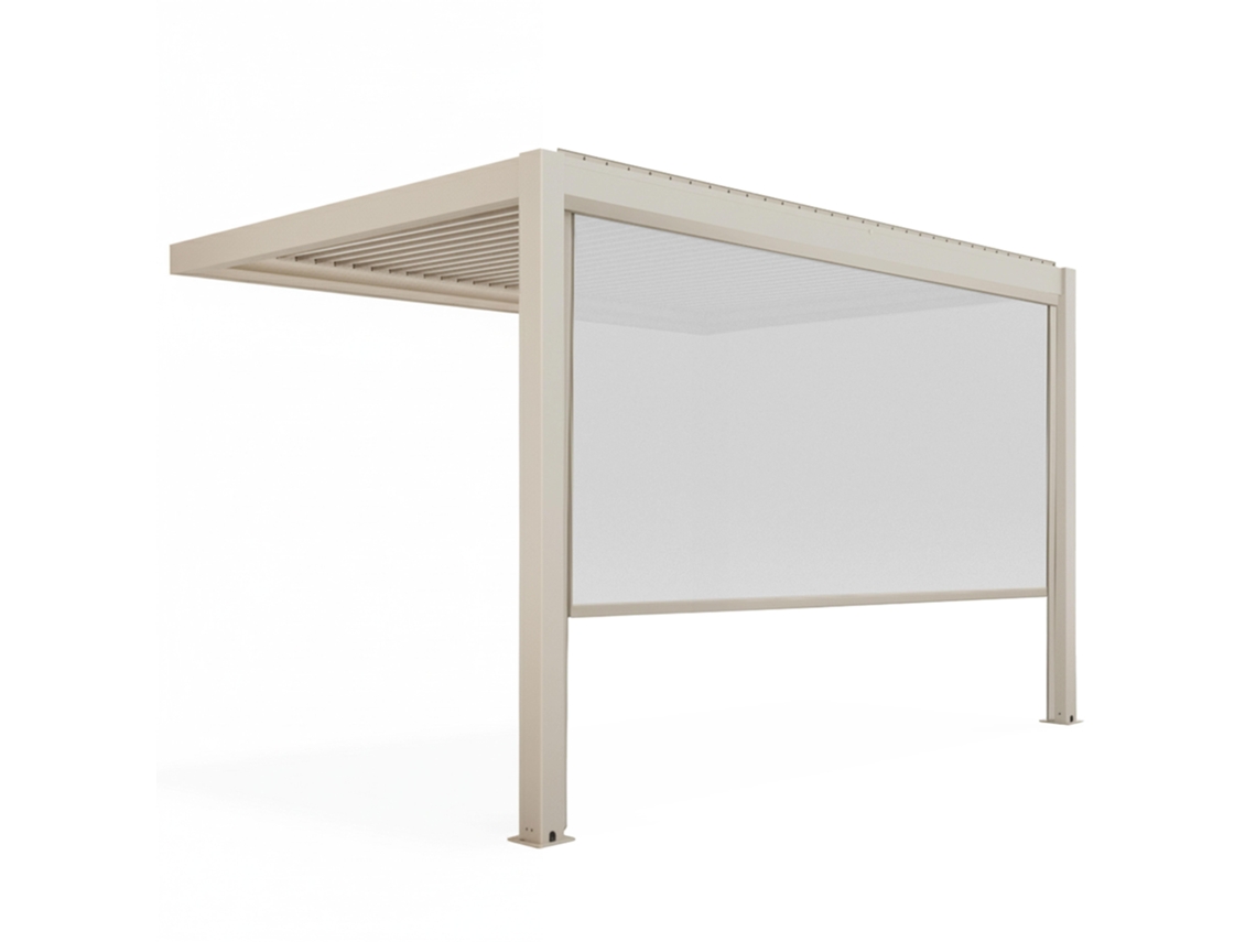Pérgola Bioclimatique 4x3 M Adossée Manuelle En Aluminio Crème Avec Store Oviala