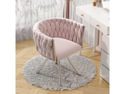 Silla de maquillaje de lujo de una pieza, silla giratoria para dormitorio, con cuatro patas metálicas rosas