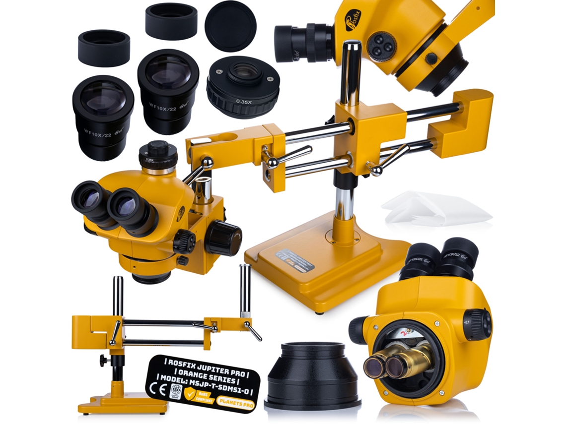 Microscopio trinocular Rosfix Jupiter Pro – 7x-50x | Cabezal de 360° | Soporte X/Y | Ideal para montaje en placas de circuito impreso (SMT)