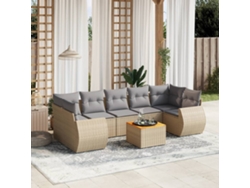 Conjunto de 8 sofás de jardín con cojines de mimbre beige Dkd Home Decor