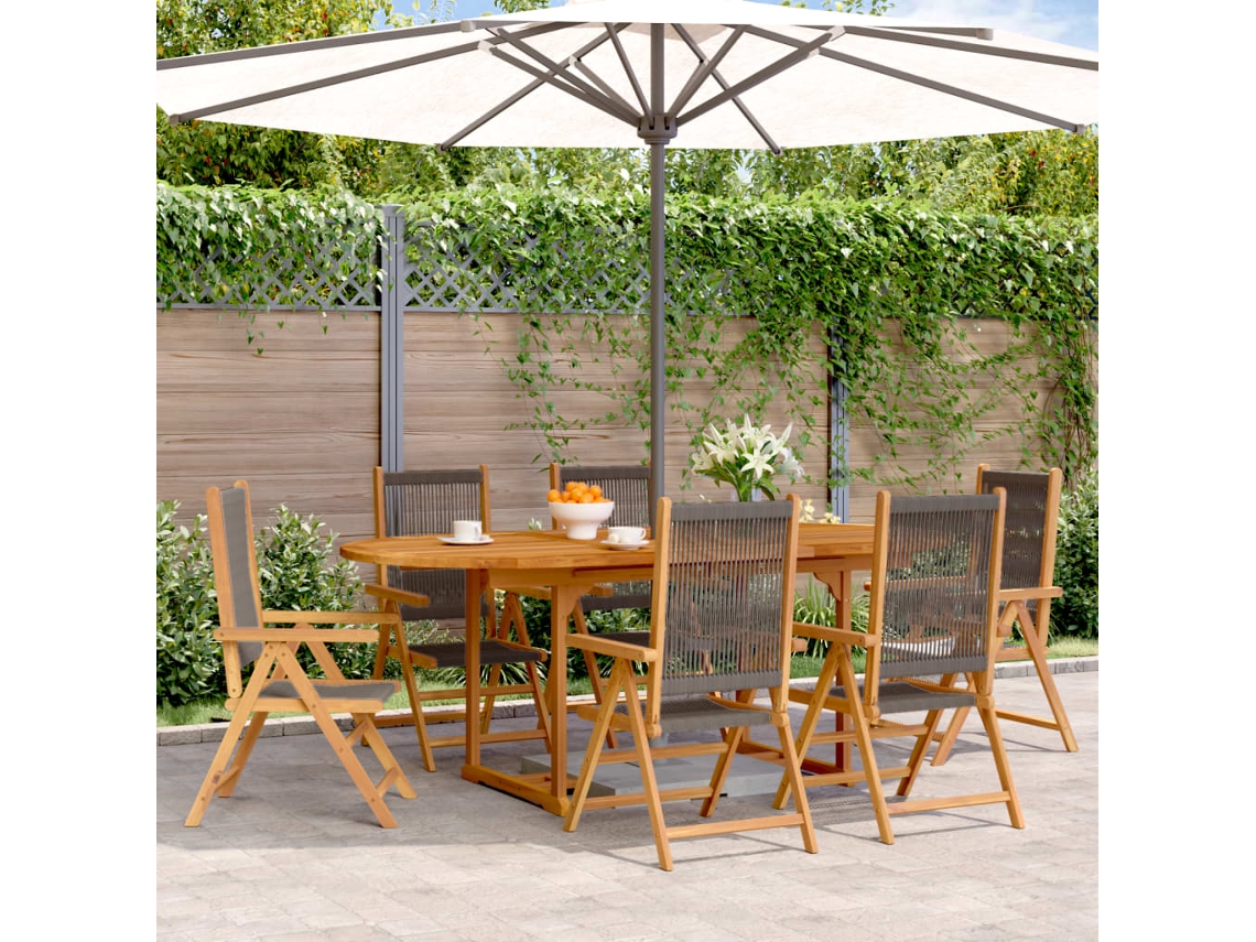 Conjunto 7 Peças Jantar P/ Jardim Polipropileno/madeira Maciça Cinza Dkd Home Decor
