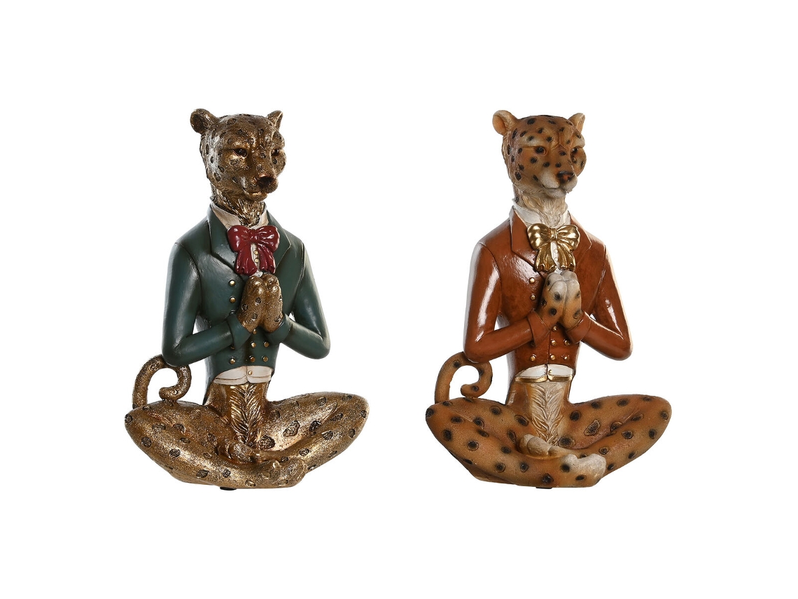 Figura decorativa Dkd Home Decor Leopardo Azul Marrón Dorado 16 x 9,5 x 23 cm (2 unidades)