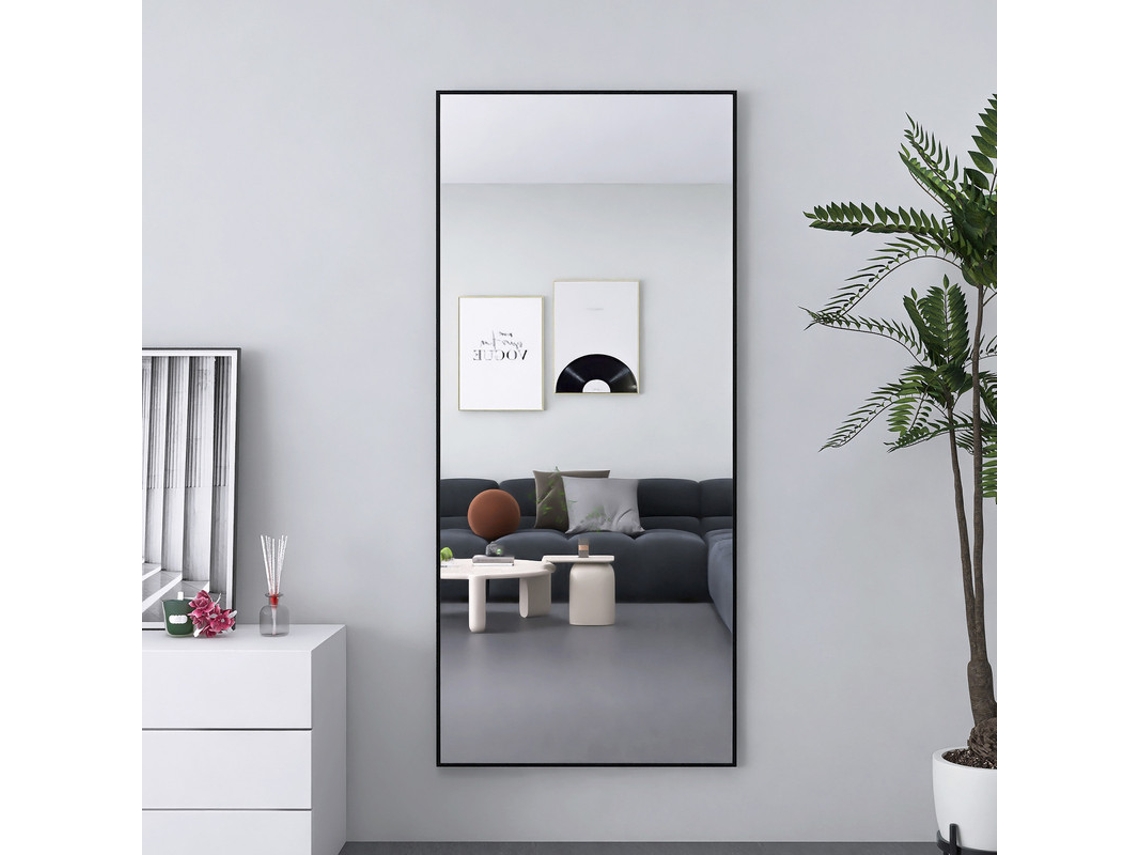 Espejo Cuerpo Entero Negro 180x80 Cm, Suelo Gigante Con Marco De Aluminio Y Vidrio Templado, Pared Moderno Para Vestidor Y Tienda
