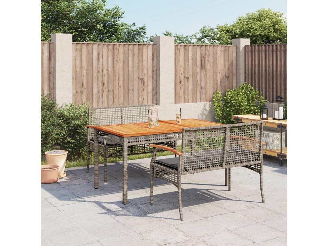 Juego de comedor de jardín de 3 piezas DKD Home Decor con cojines de mimbre gris