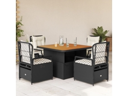 Juego de comedor de jardín de 5 piezas con cojines, mimbre sintético negro, DKD Home Decor