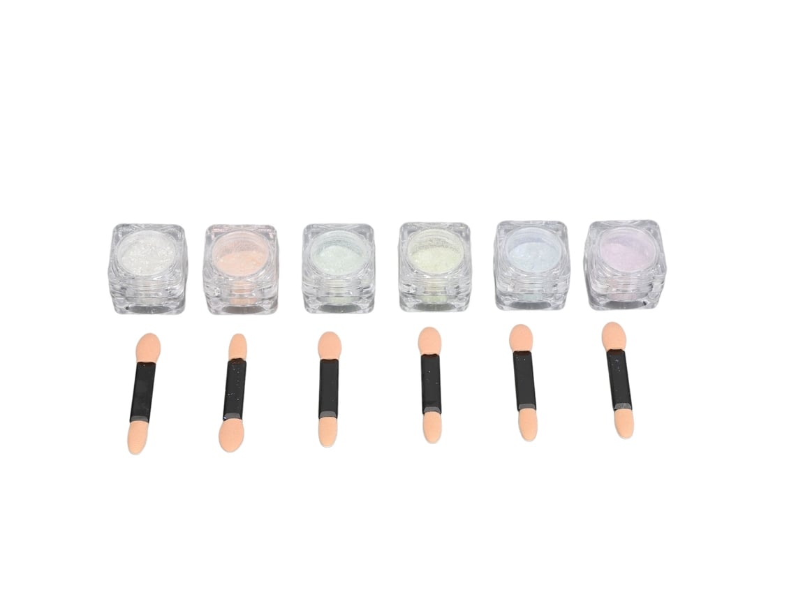 Rebe - Conjunto de 6 pós de glitter multicoloridos com efeito degradê para nail art, com lantejoulas brilhantes e flocos cintilantes.