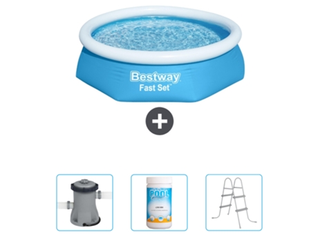 Piscina Hinchable Redonda Fast Set BESTWAY - 244 x 61 cm - Azul - Incluida Bomba - Cloro - Escalera