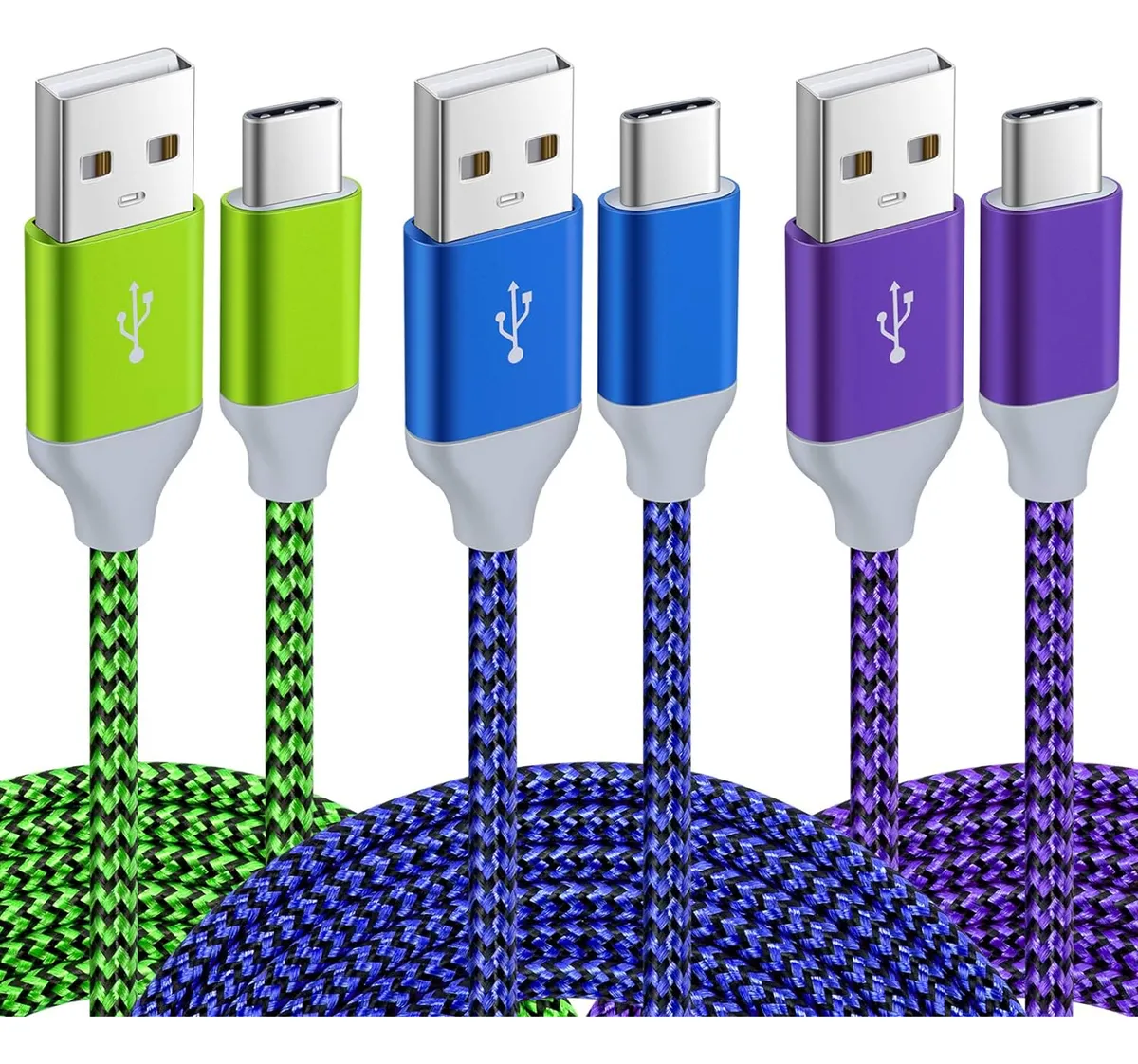 Cable USB C (paquete de 3), cable de carga tipo C de 3 metros, carga rápida (lowmoose)