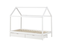 Cama Casita para Niños Con Somier de Láminas de Tela Y Cajones de Almacenaje En Madera de Pino Blanco 90X200Cm Lit06205 MOBIKASA