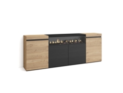 Aparador de Comedor | Salón, Cocina, Entrada, TV | 200x75x35cm | 4 Puertas | Chimenea Eléctrica | Roble y Negro Duérmete Online
