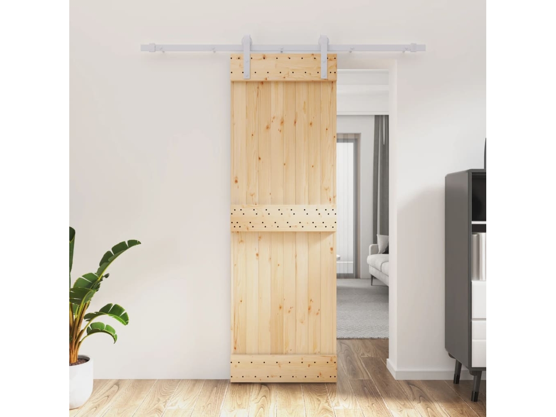 Puerta Corredera Con Herrajes Madera Maciza De Pino 70x210 Cm