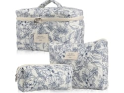 Kit de maquillaje grande de algodón (3 piezas) - Estampado floral, gran capacidad (5)