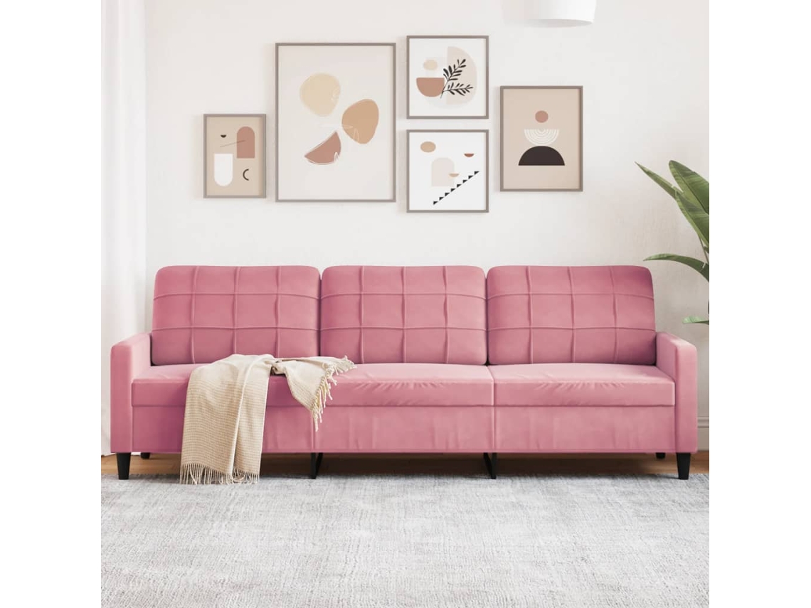 Sofá De 3 Plazas Terciopelo Rosa 210 Cm