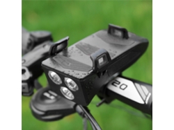 Luz Para Bicicleta 4 En 1 Con Bocina, Soporte Para Teléfono Móvil Y Batería Externa Usb Recargable. Resistente Al Agua, 250 Lúmenes.