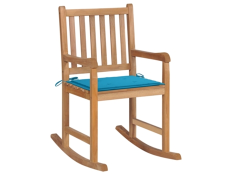 MAISON EXCLUSIVE Silla mecedora de madera maciza de teca con cojín azul