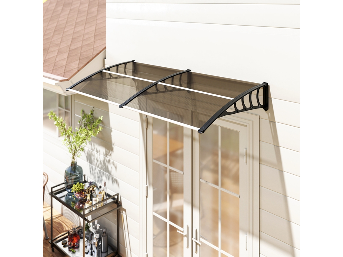 Toldo Externo Para Portas E Janelas 200x96 Cm Com Tira De Liga De Alumínio E Policarbonato Pp Marrom