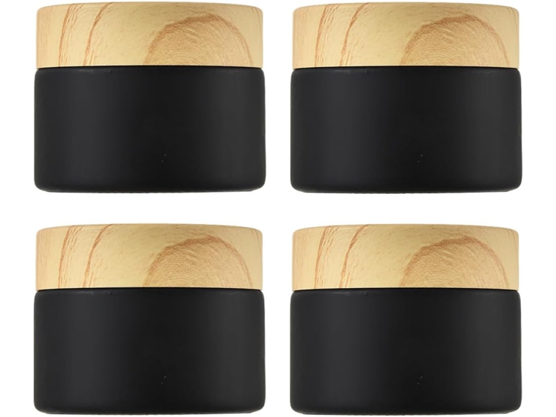 Ciieeo Com 4 Potes De Vidro Preto Fosco De 5g Para Creme Cosmético, Ideal Para Viagem