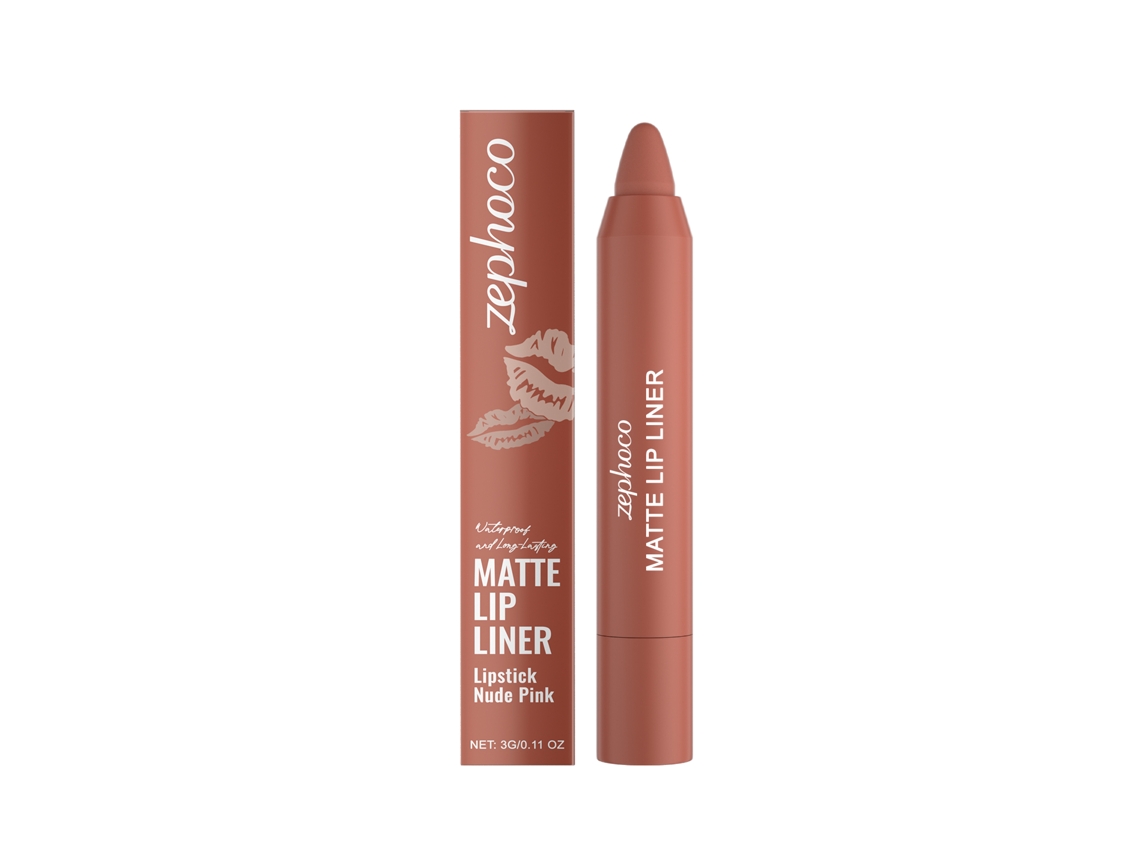Lápiz labial mate Zephoco, rosa nude, color intenso, maquillaje de contorno natural