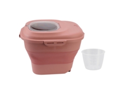 Recipiente plegable para almacenar arroz con ruedas y vaso medidor
