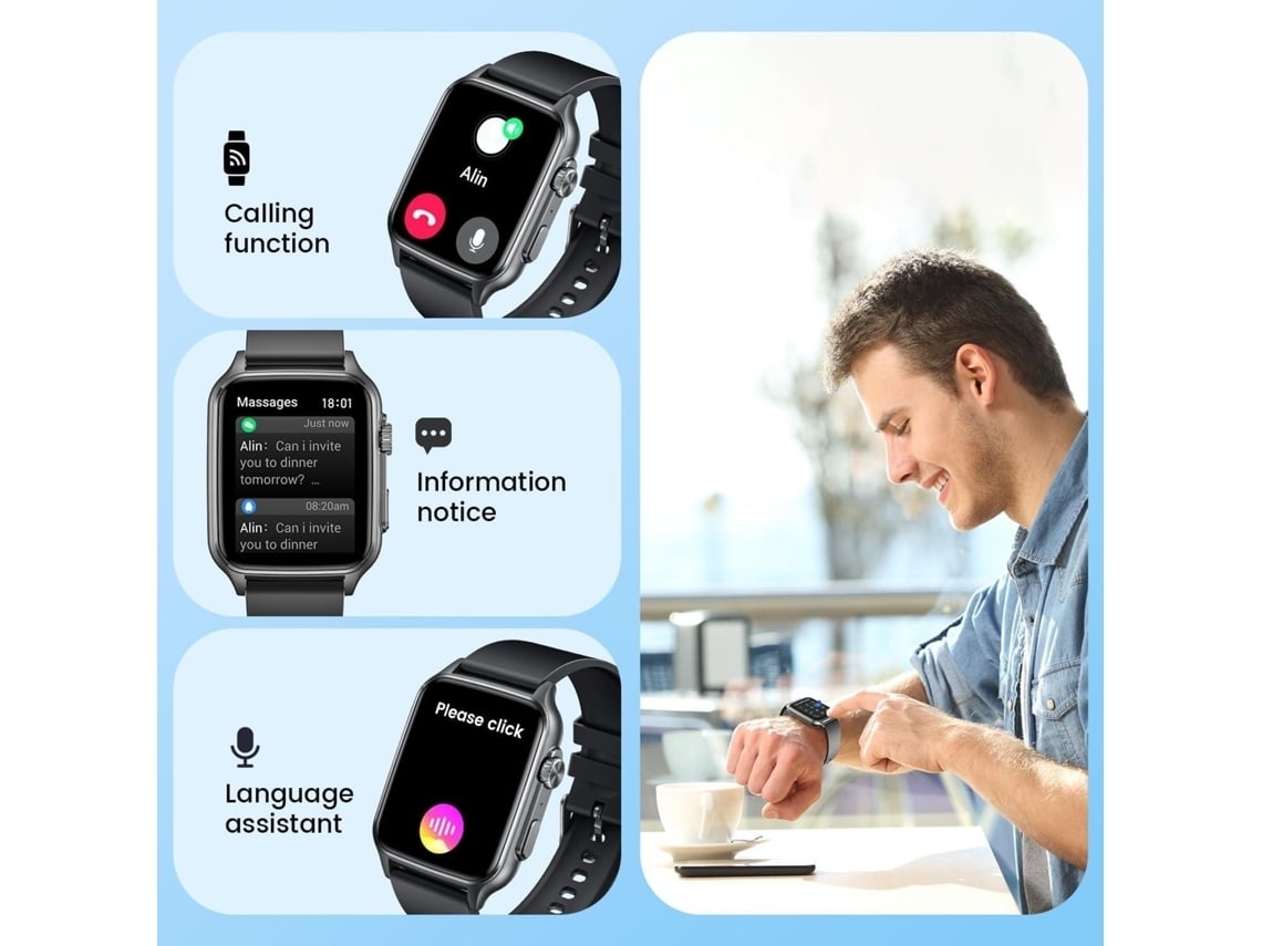 Fitness Tracker Smartwatch 2.0 Monitor de actividad con pantalla táctil para hombres con llamada Bluetooth a prueba de agua