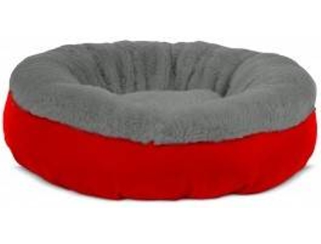Cama Redonda para Perros y Gatos GAUTY Tela Impermeable y pelo (Gris y Rojo - 57 cm)