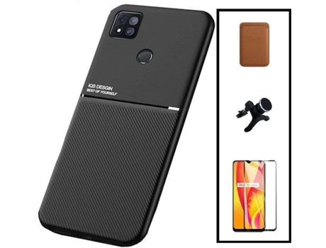 Kit Funda Magnetic Lux, Magnetic Wallet Márron, 5D Full Cover y Soporte Magnético de Coche Reforzado Xiaomi Poco C31 PHONECARE Negro