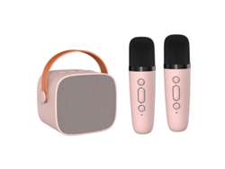 Mini Máquina de Karaokê Infantil com Alto falante Portátil e Microfone Sem Fio MDUG (microfone Duplo Rosa)