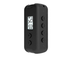 Radio FM portátil mini GOKOCO con 50-108 MHz y pantalla LCD negra.