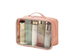 Elegante neceser de viaje portátil para mujer, color beige