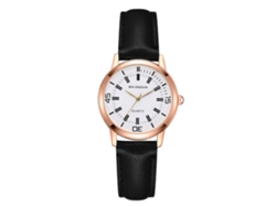 Reloj De Pulsera De Cuarzo De Moda Casual Con Elegante Correa De Cuero, Marco De Oro Rosa, Pequeño Blanco