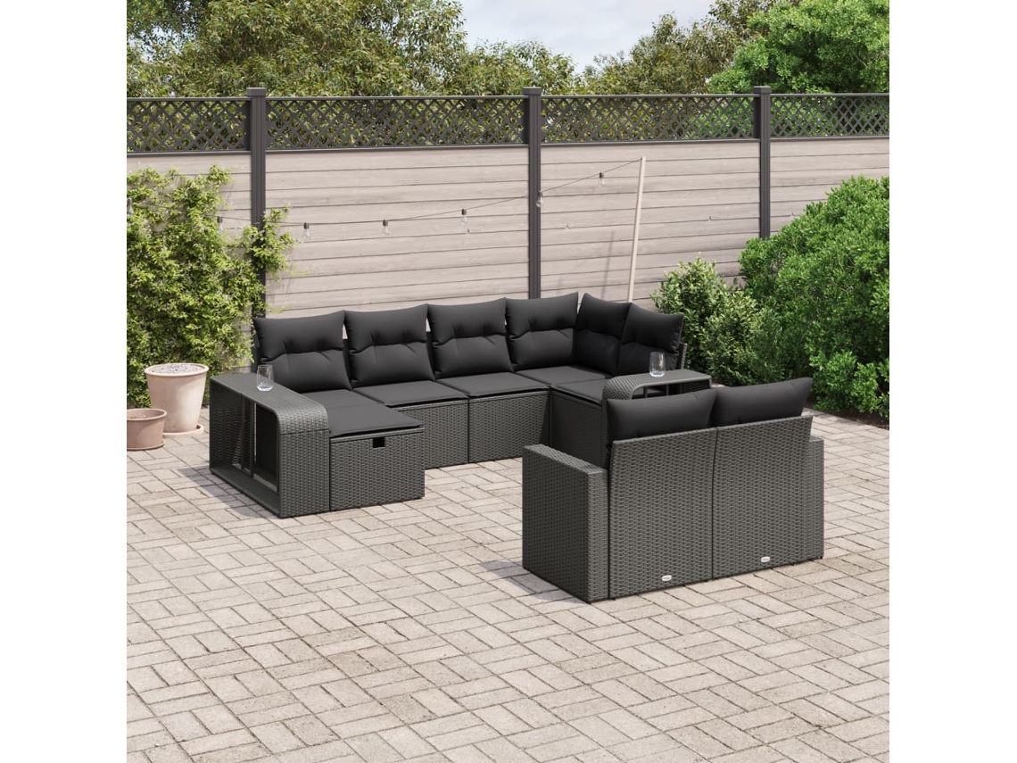 Conjunto de sofás de jardín de 10 piezas DKD Home Decor con cojines de mimbre negros