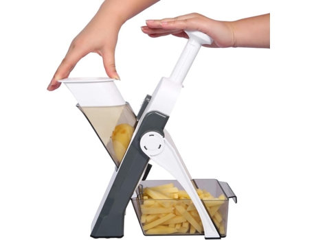 Safe Slicer Picadora de verduras 5 en 1 Cortador de patatas y alimentos, tiras en juliana Dicer Espesor ajustable 0,1-8 mm Artefacto para picar en ...