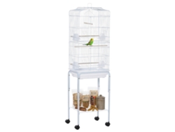 Gaiola Pássaros Rodas Metal Bandeja Prateleira 46,5x36x157 Branca