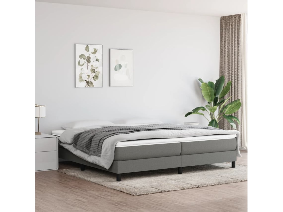 Cama Sin Colchón Tela Gris Oscuro 200x200 Cm