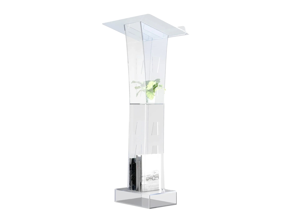 Púlpito de acrílico transparente OEM con luz LED azul y diseño moderno (no aplicable)