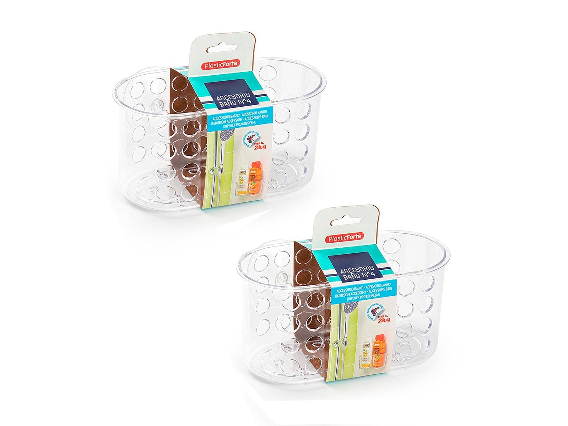 PLASTIC FORTE - Juego de 2 Estantes para Ducha con Ventosa nº 4 Transparentes