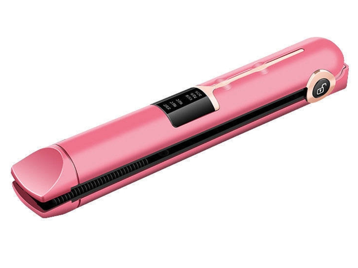 Mini Plancha de Pelo Inalámbrica con Placa de Cerámica Plancha de Pelo de Viaje Recargable Pantalla Digital Temperatura Ajustable Rosa YEMAESRE