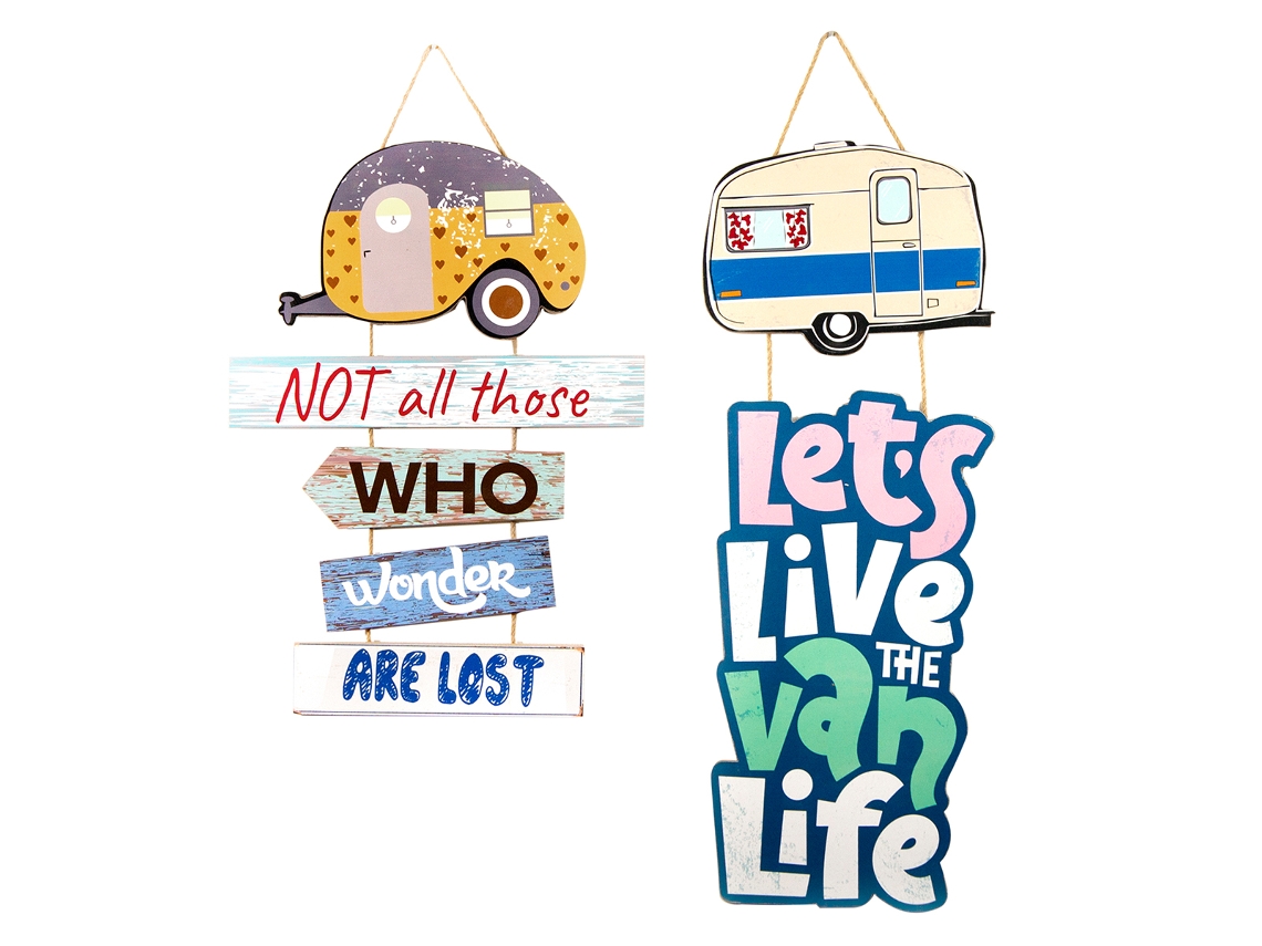ORIGEN Home Decor Letreros Caravana 2U Placas De Madera | Azul - 48x35x1cm BY SIGRIS