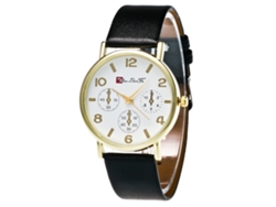 Reloj De Pulsera De Cuarzo Para Mujer Con Correa De Piel Sintética, Estilo Sencillo Y Esfera Redonda Negra.