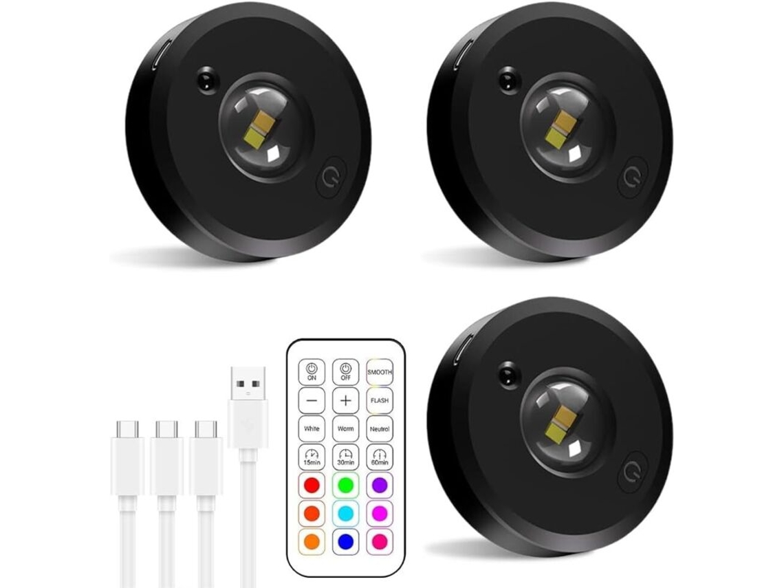 Kit Con 3 Luces Led Circulares Recargables (funcionan Con Usb), Co