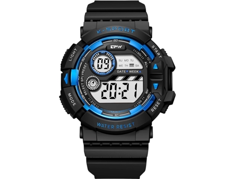 VEANXIN Relojes de pulsera con luz LED y alarma digital-azul negro