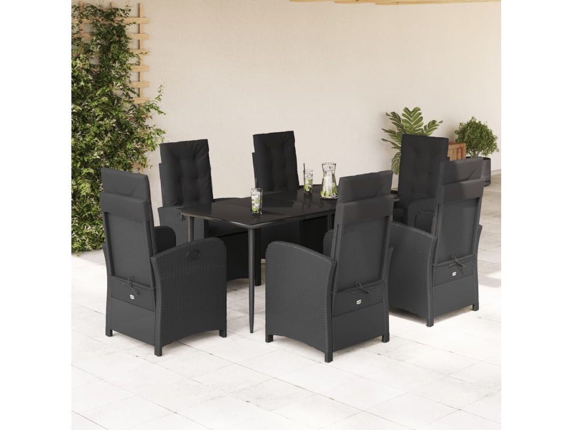Juego de comedor de jardín de 7 piezas con cojines de mimbre negros de DKD Home Decor