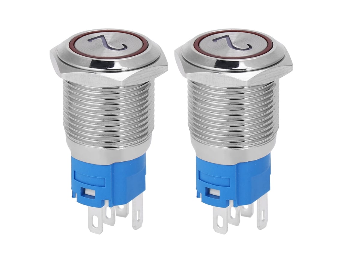 Botón Pulsador Metálico De Reinicio Automático Con Luz Y Número 2, 5 Pines, 16 Mm, 220 V Ca, Rojo, 2 Unidades