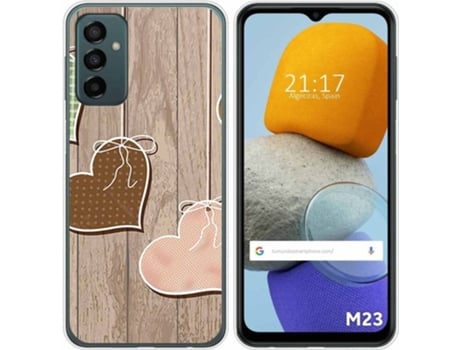 Carcasa para Samsung Galaxy M23 5G TUMUNDOSMARTPHONE Dibujos Corazones Madera Multicolor