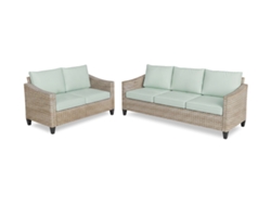 Conjunto De Exterior, Sofa 3+2 Sanstar En Ratan Pe. Muebles De Jardin Y Terraza, Verde