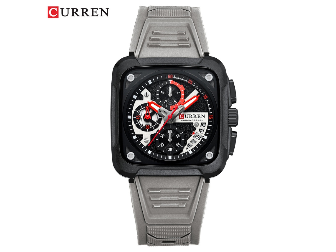 Reloj deportivo informal para hombre, resistente al agua, con correa cuadrada multifuncional de silicona, seis manecillas y calendario. MDUG (gris)