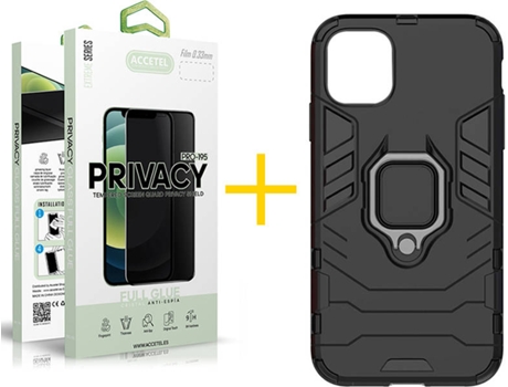 Kit Carcasa y Protector Cristal 1X Privacy Iphone 12 Pro Max Accetel Anti Choque Negro